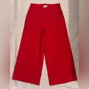 Anthropologie Maeve Pintuck Cropped Wide Leg Pants Hot Pink 4 Petite